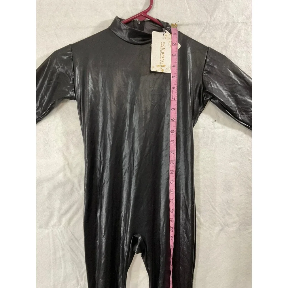Wolf Unitard Bodysuit Youth Small Black Metallic Shiny Footed Dance Cosplay NWT